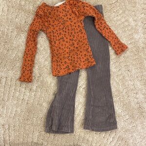 Rachel Zoe Orange Leopard Print Top and Gray Pants Set